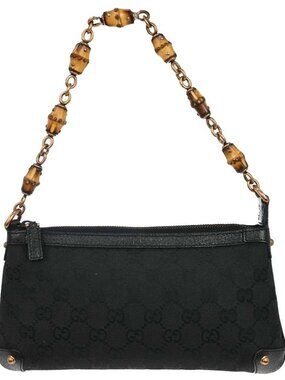 Gucci Black Canvas Bamboo GG Chain Handbag